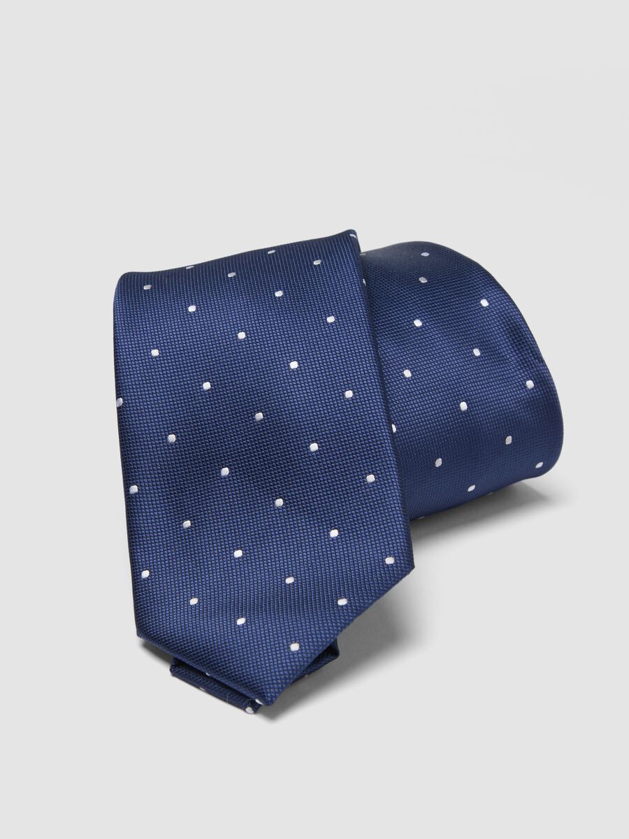 Cravatta blu pala 7,5 cm con motivo a piccoli pois_2