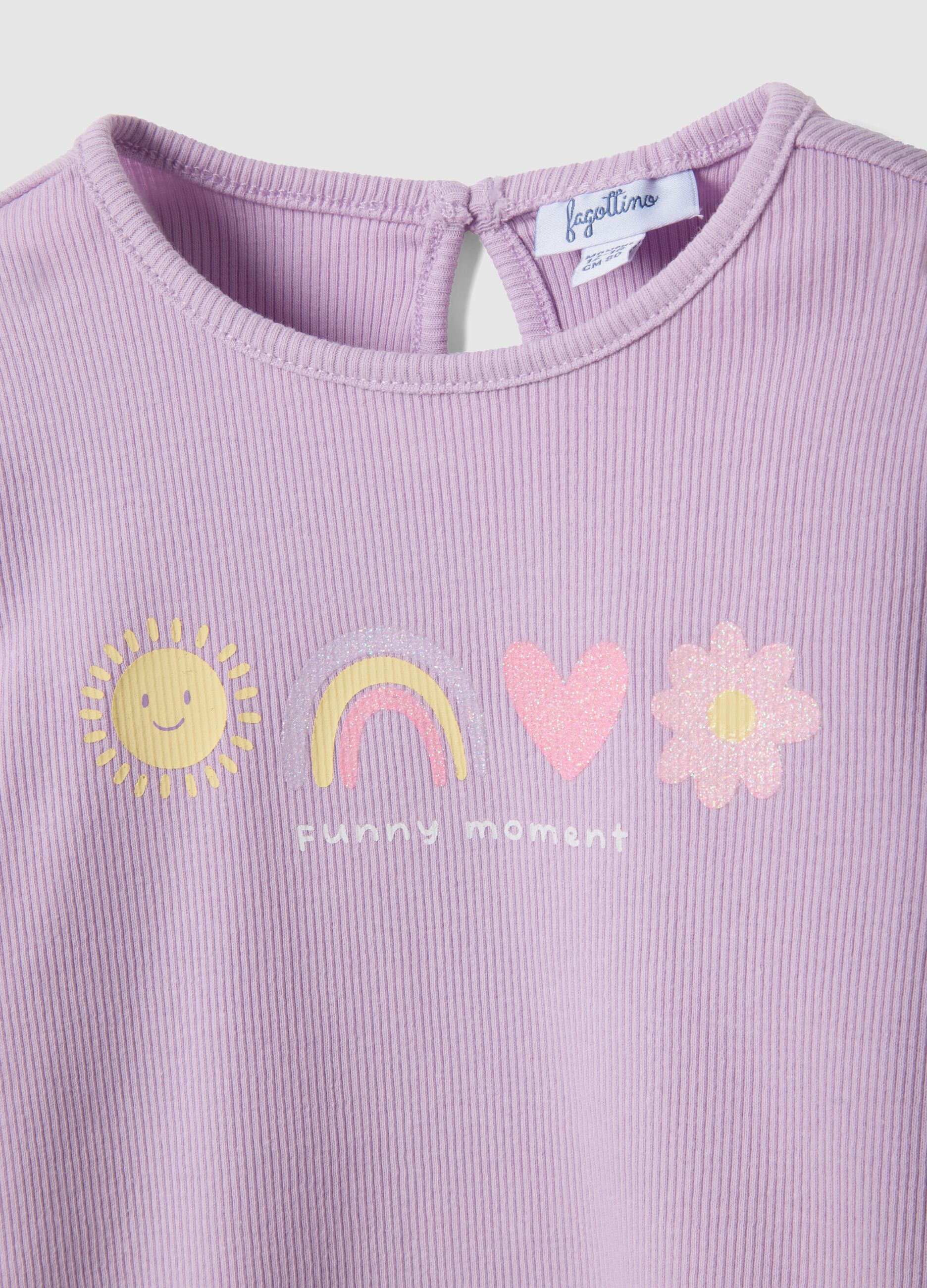 Girls' Stretch Cotton Purple T-shirt with Designs