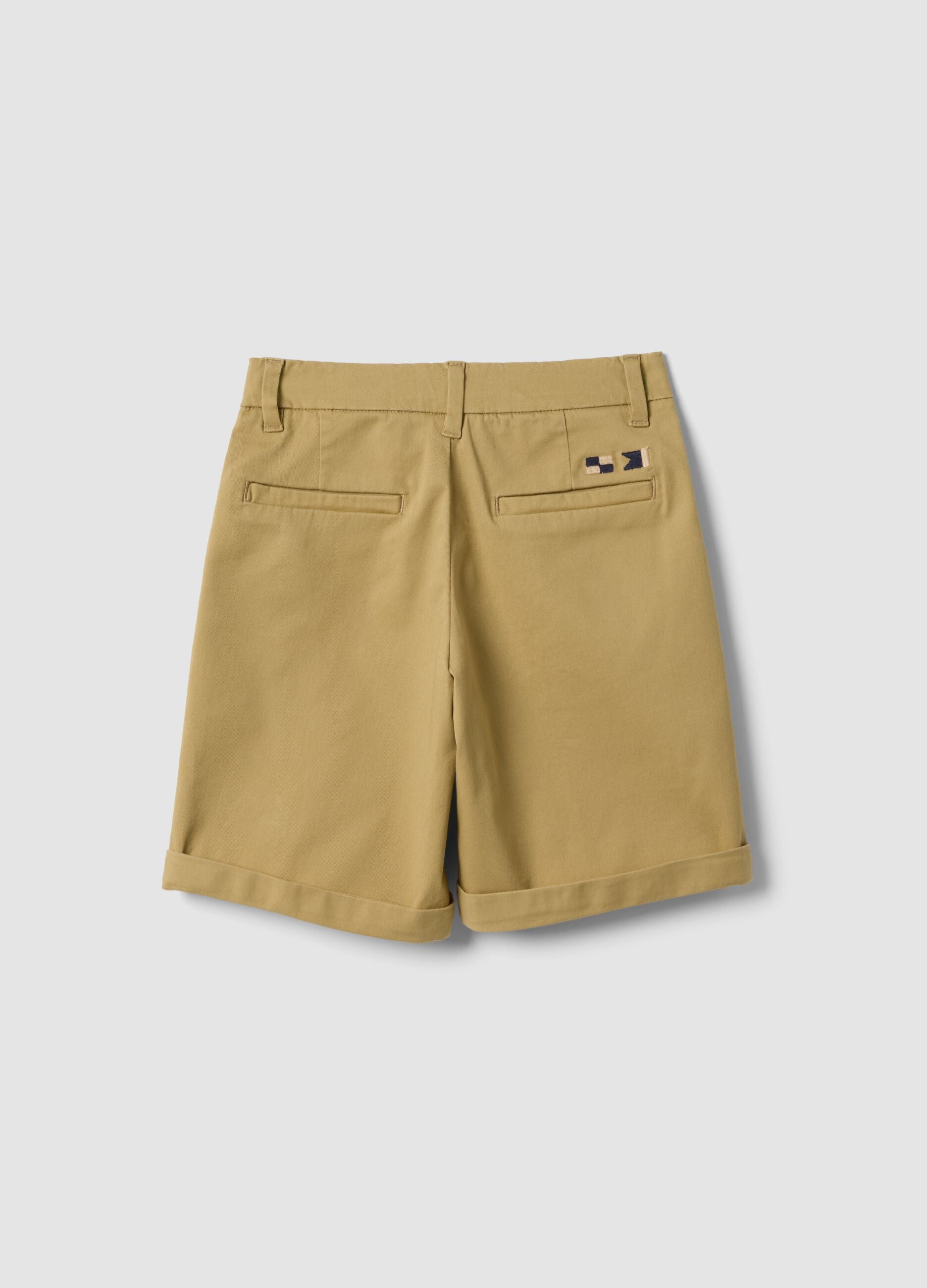 Beige stretch cotton chino shorts
