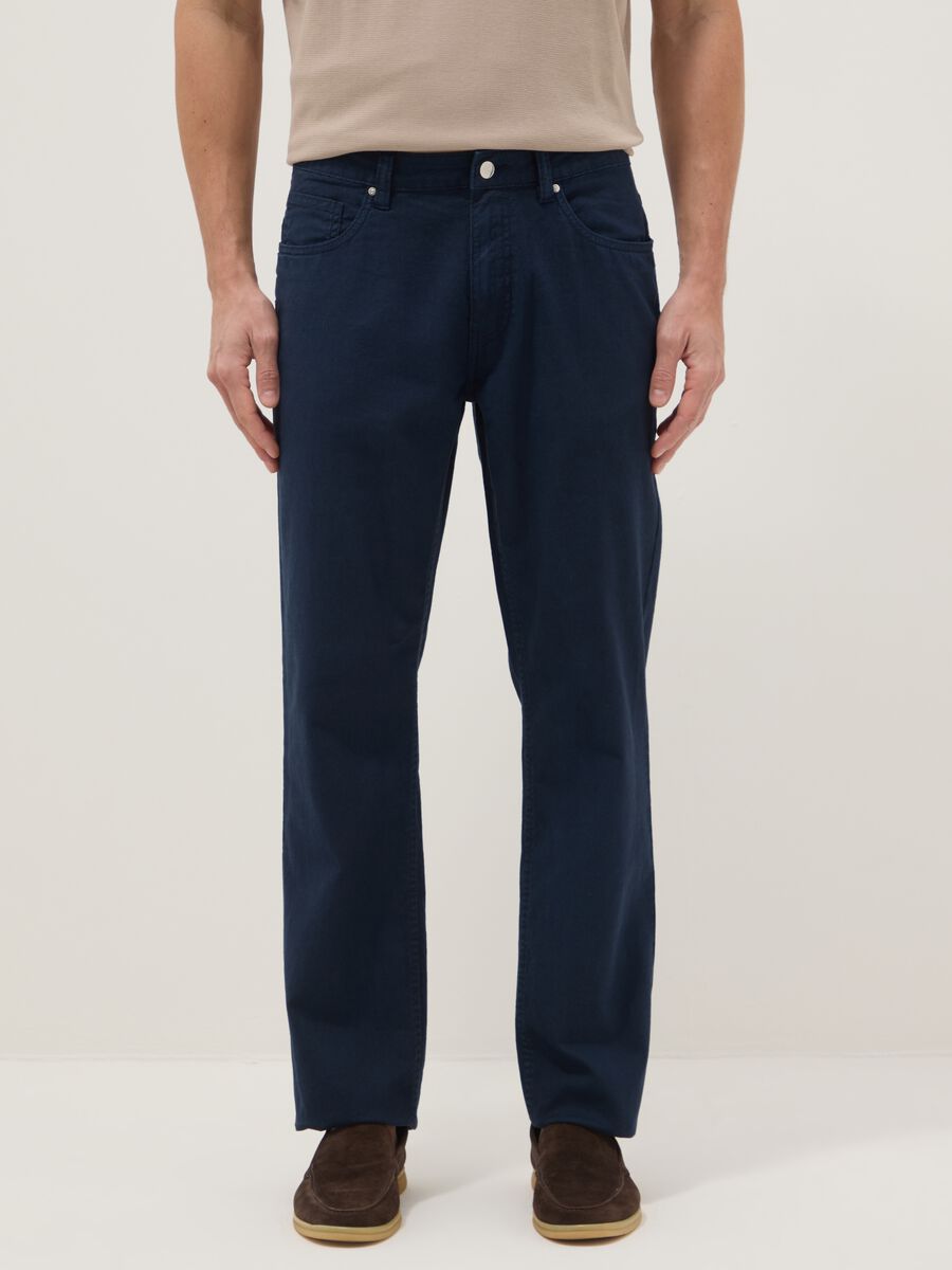 Casual blue linen-cotton blend trousers, regular fit_2