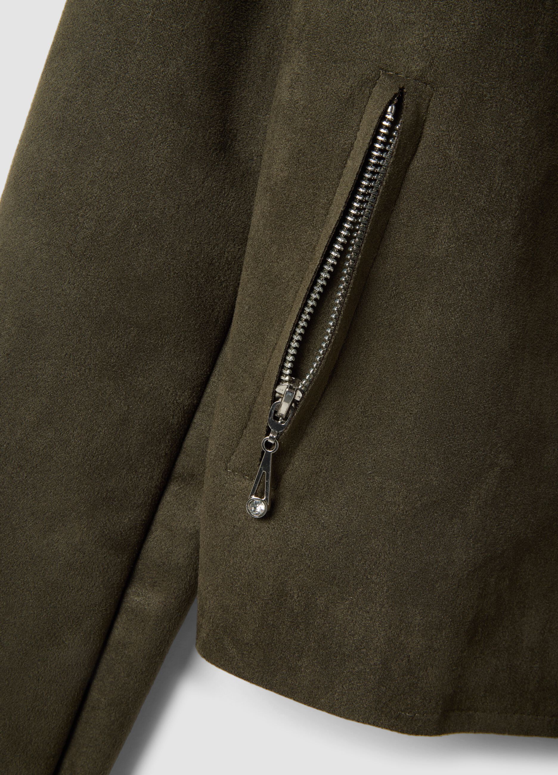 Regular fit green cotton biker jacket