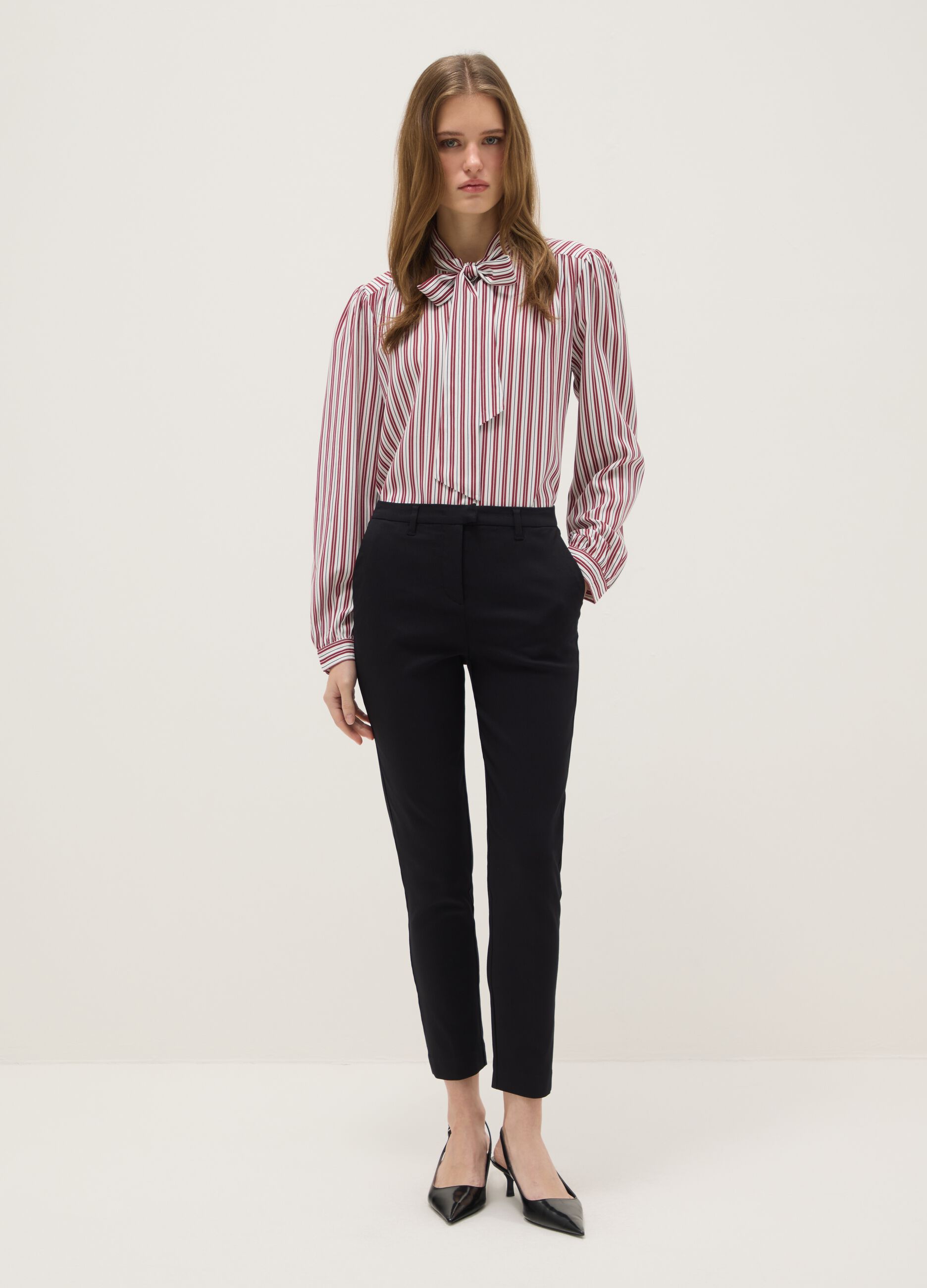 Regular red shirt with stripes in pure viscose