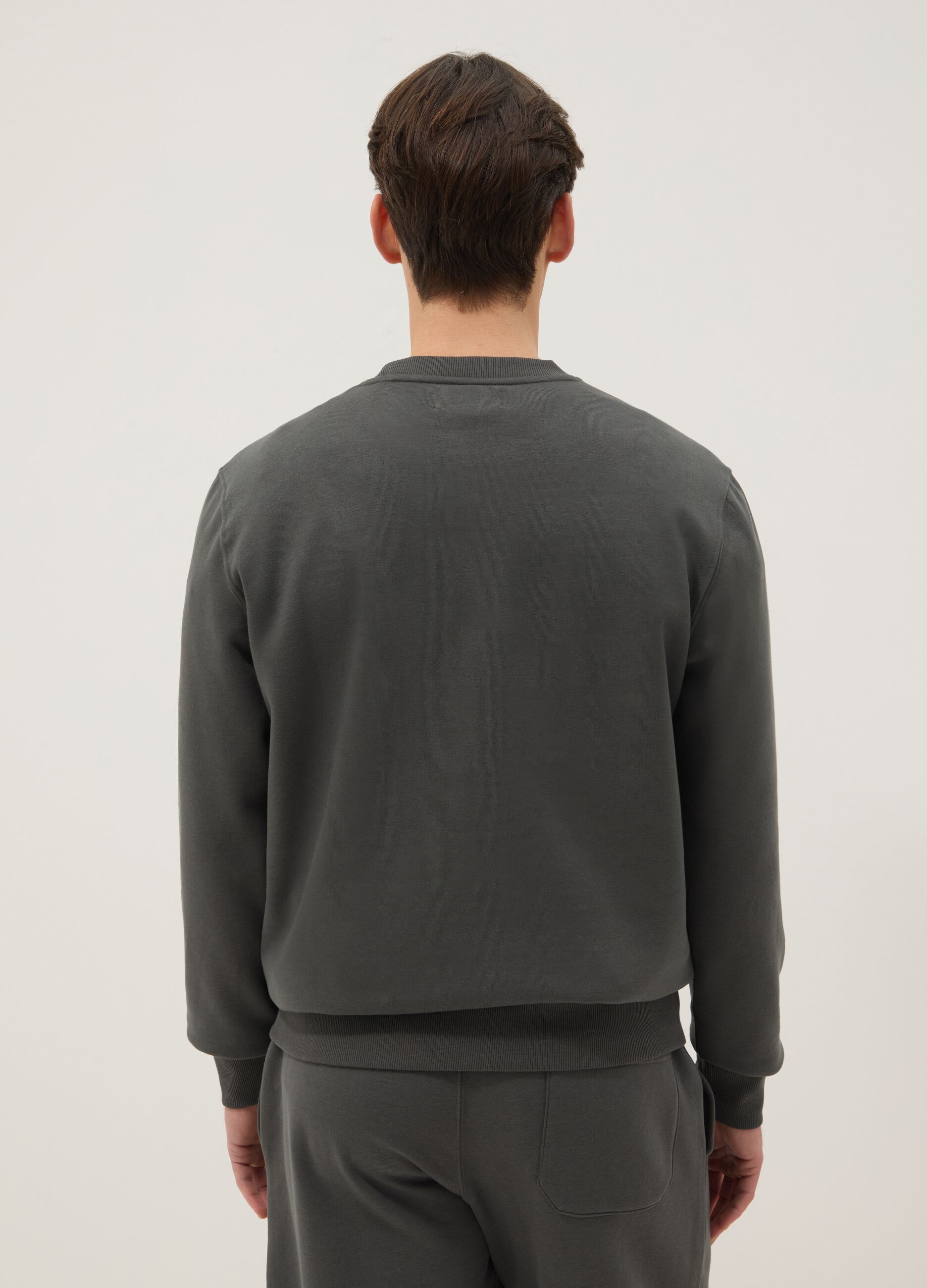 Grey Cotton Blend Crew Neck Sweatshirt Regular Fit