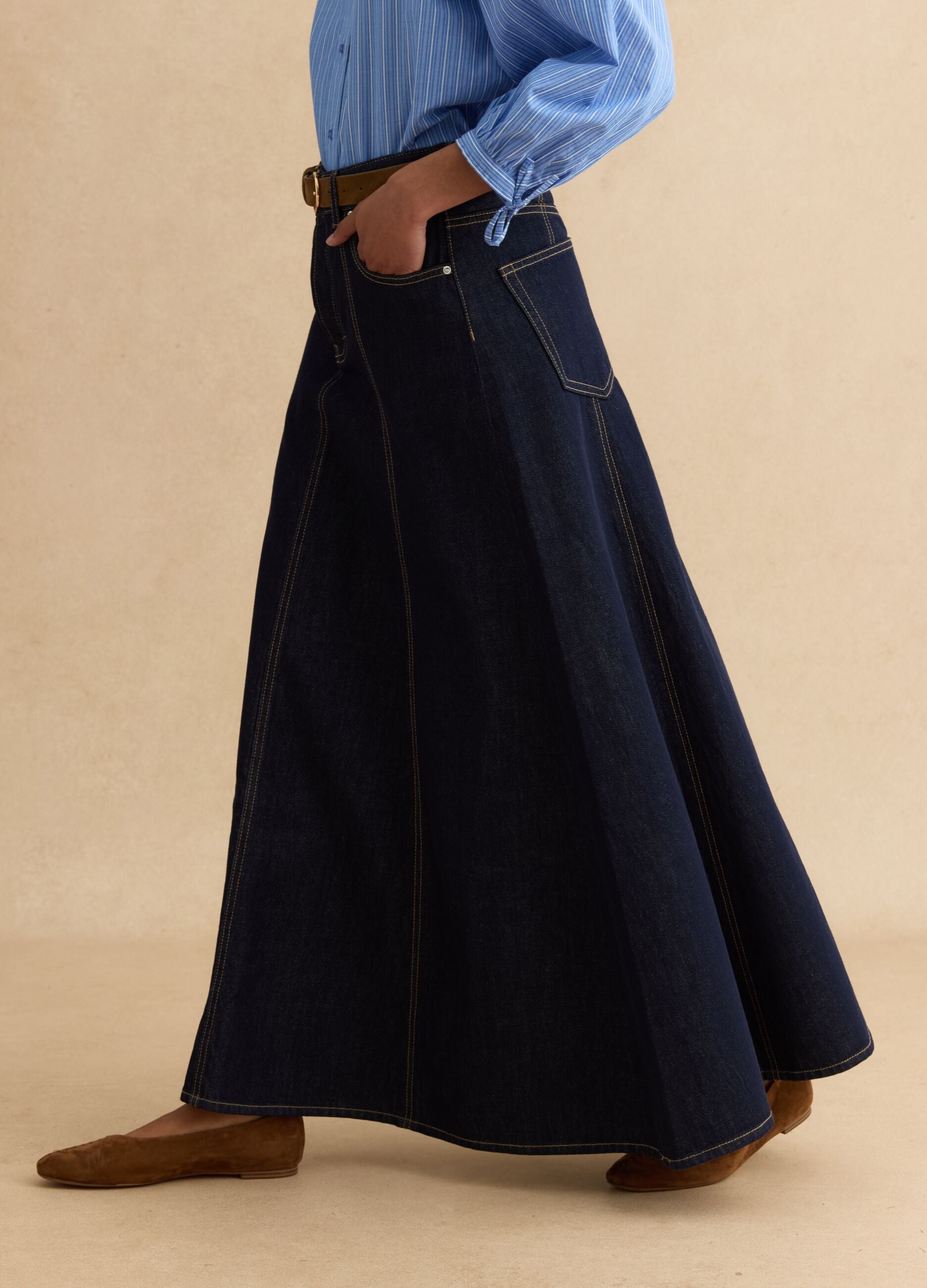 Long skirt in pure blue denim cotton regular fit