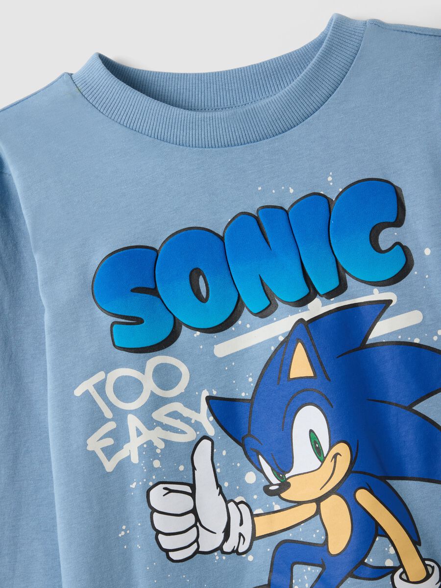Blue pure cotton children's t-shirt with Sonic regular fit_3