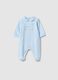 Blue pure cotton baby romper with long sleeves and embroidery_0