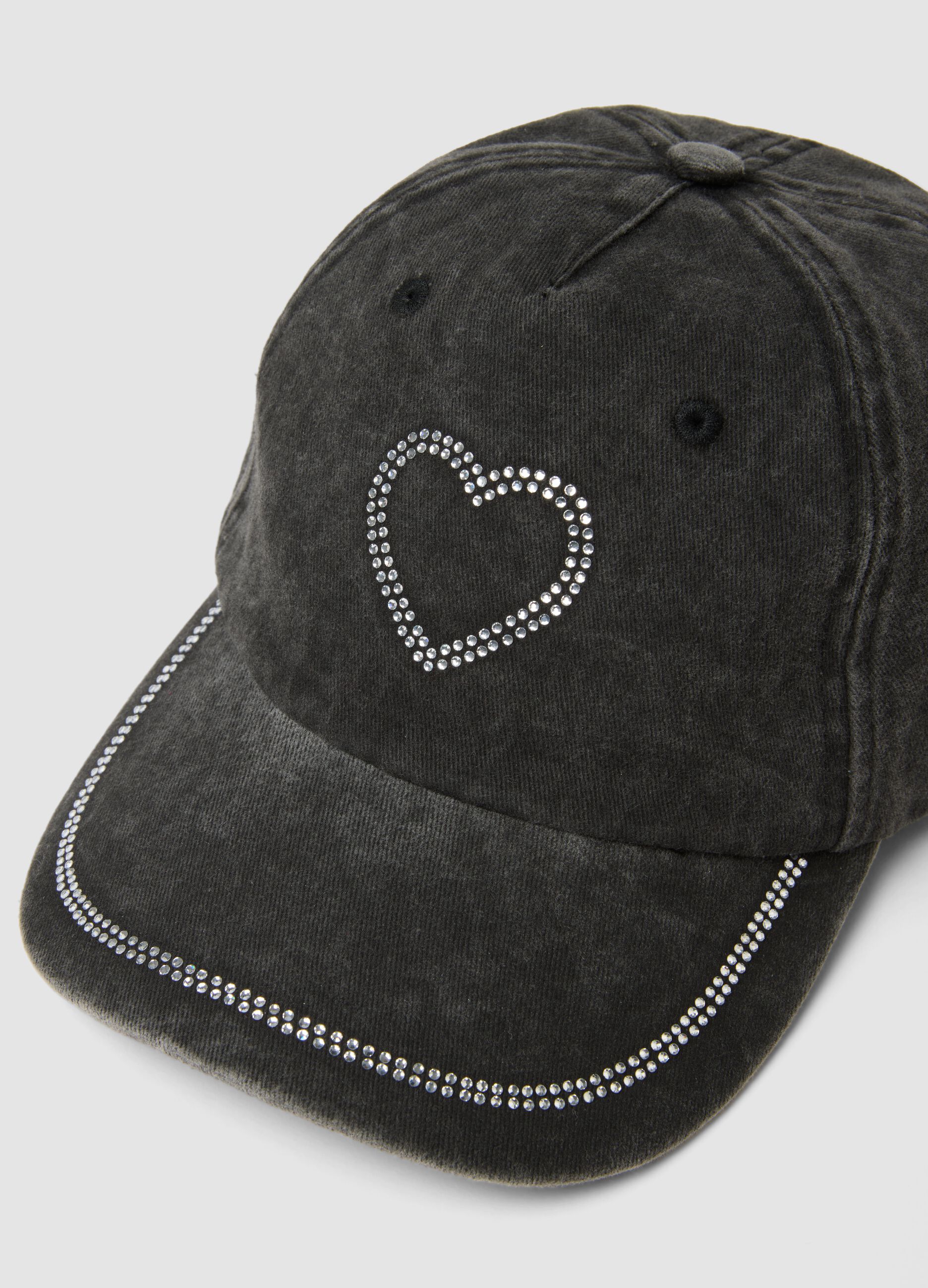 Girls' grey pure cotton baseball cap with rhinestones