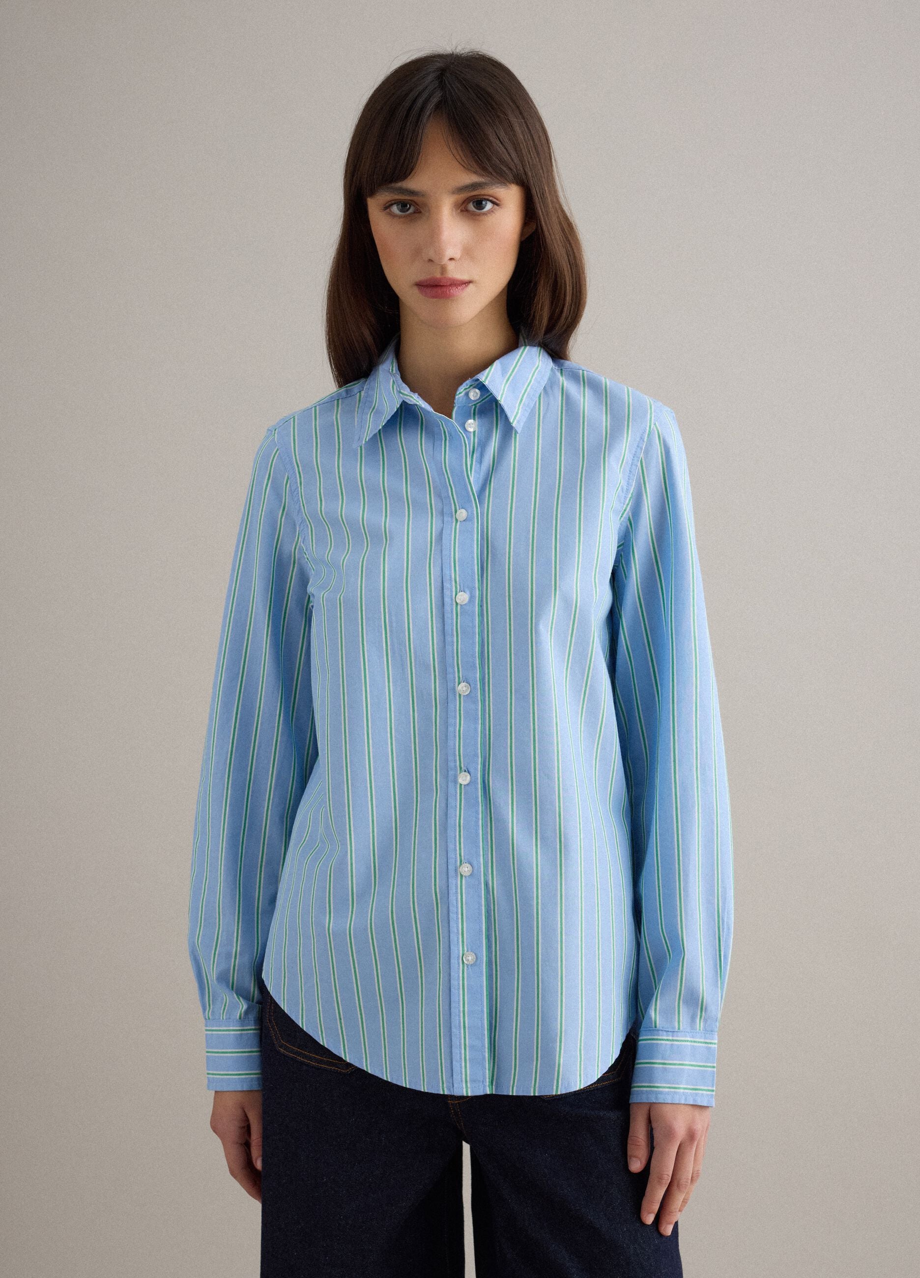 Light blue pure cotton striped shirt with regular fit