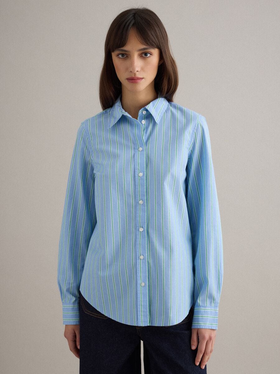 Light blue pure cotton striped shirt with regular fit_0