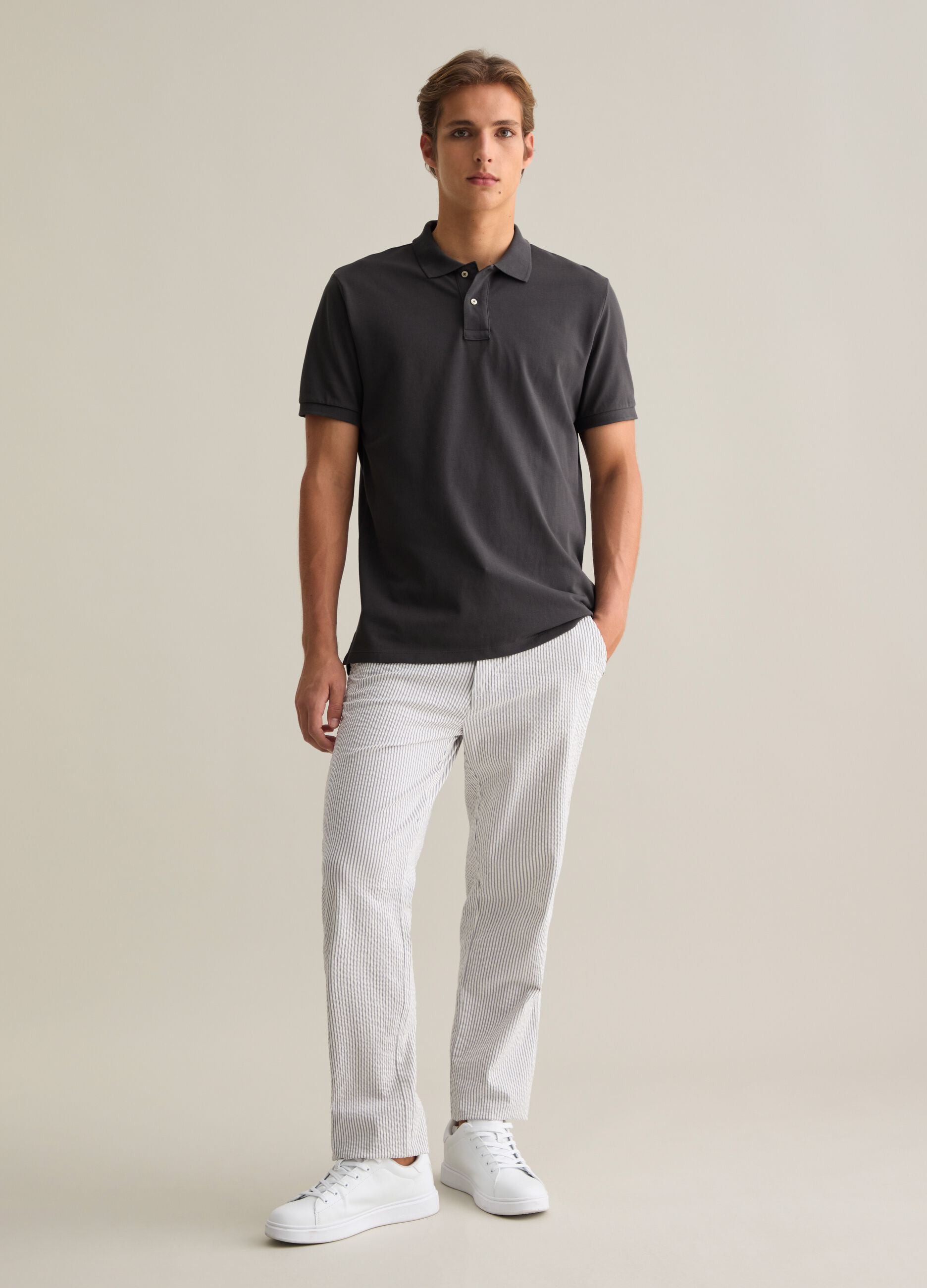 Men&rsquo;s grey regular fit polo shirt in 100% cotton