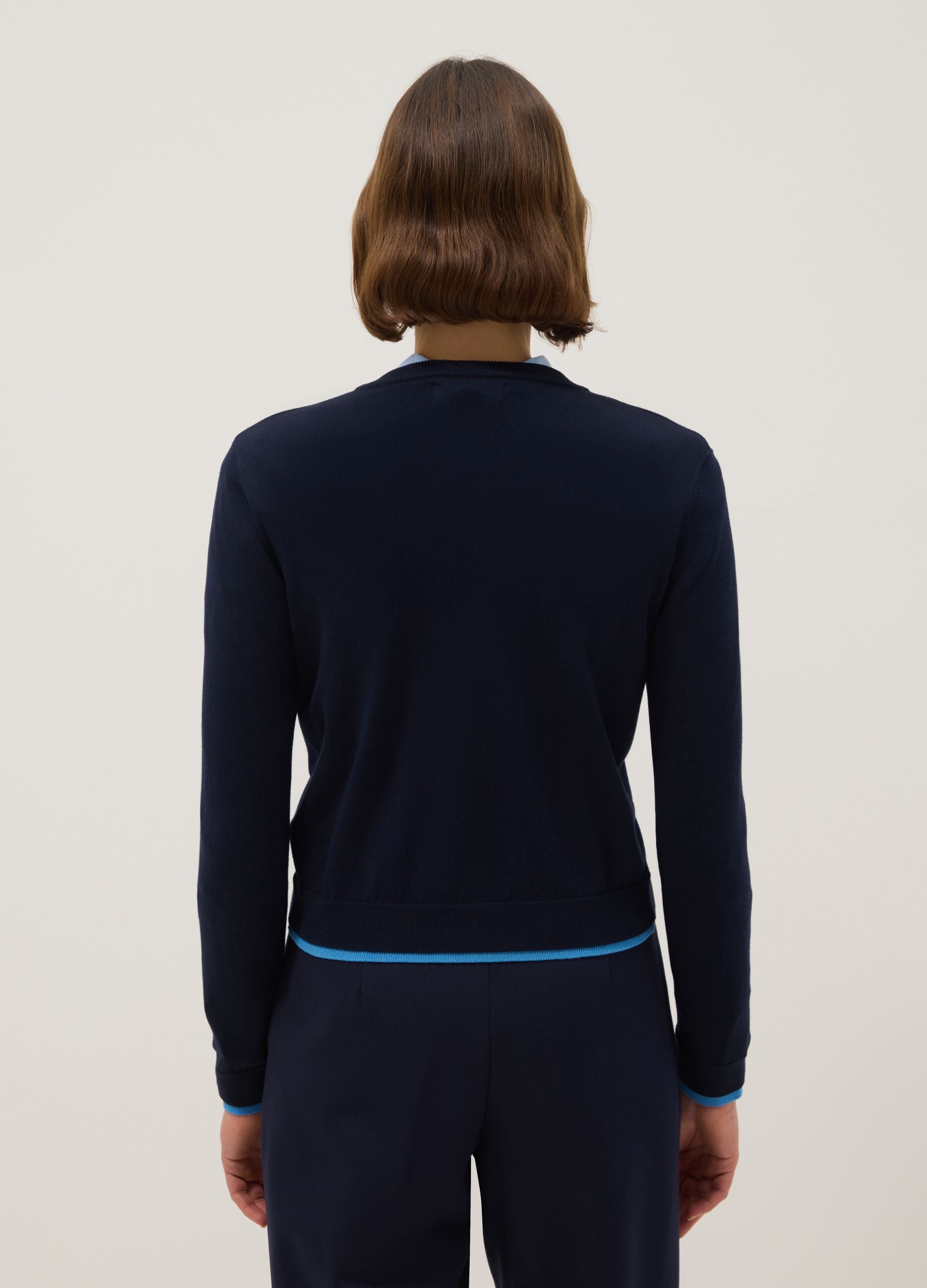 Blue Viscose Blend Cardigan Regular Fit
