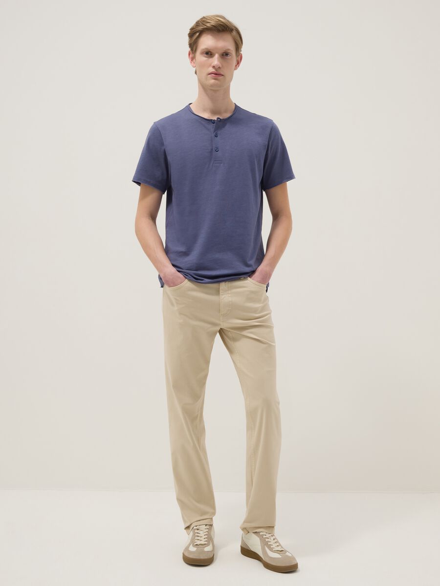 Blue pure cotton T-shirt with seraph collar regular fit_1