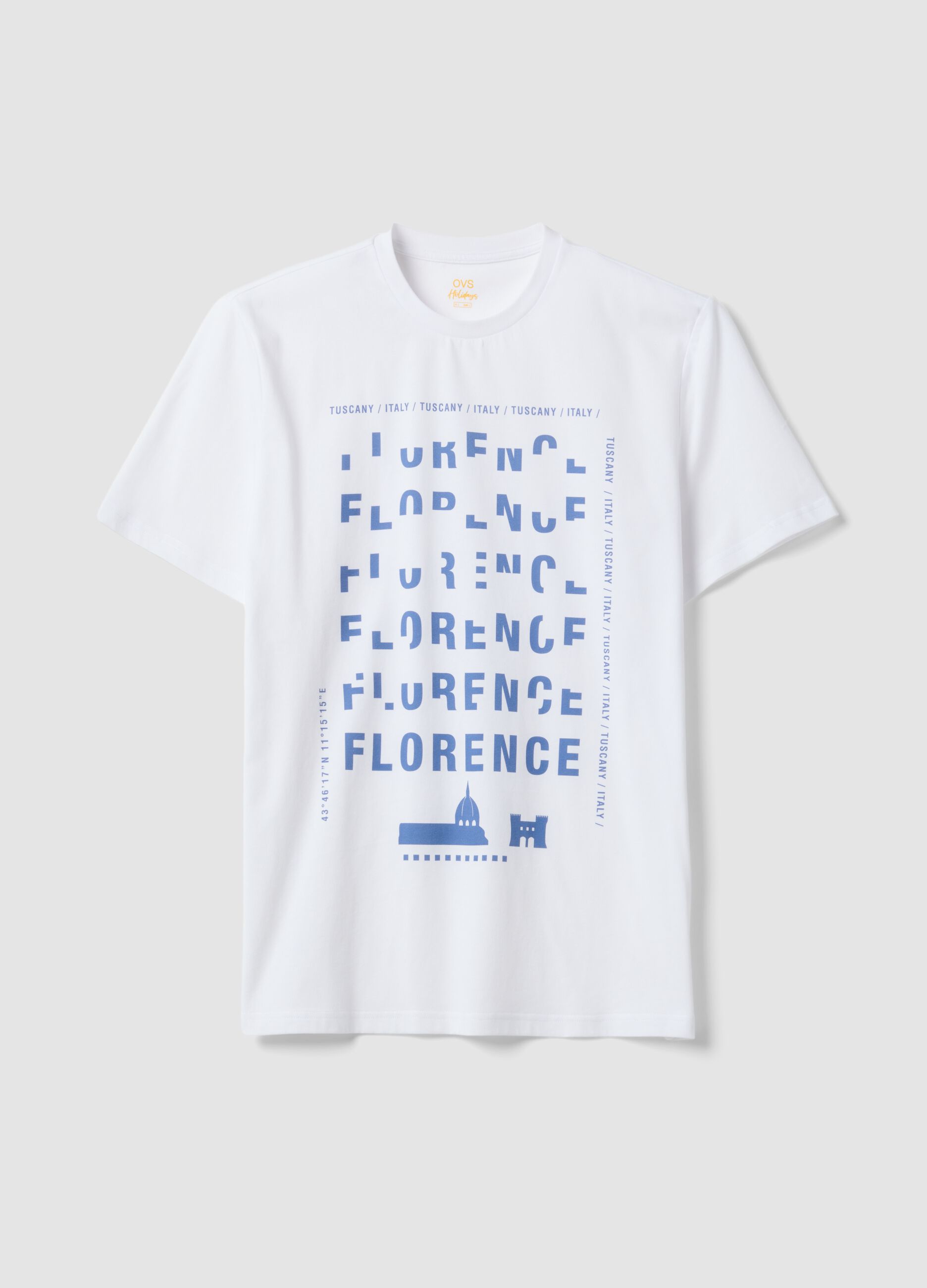 White pure cotton T-shirt with print, regular fit