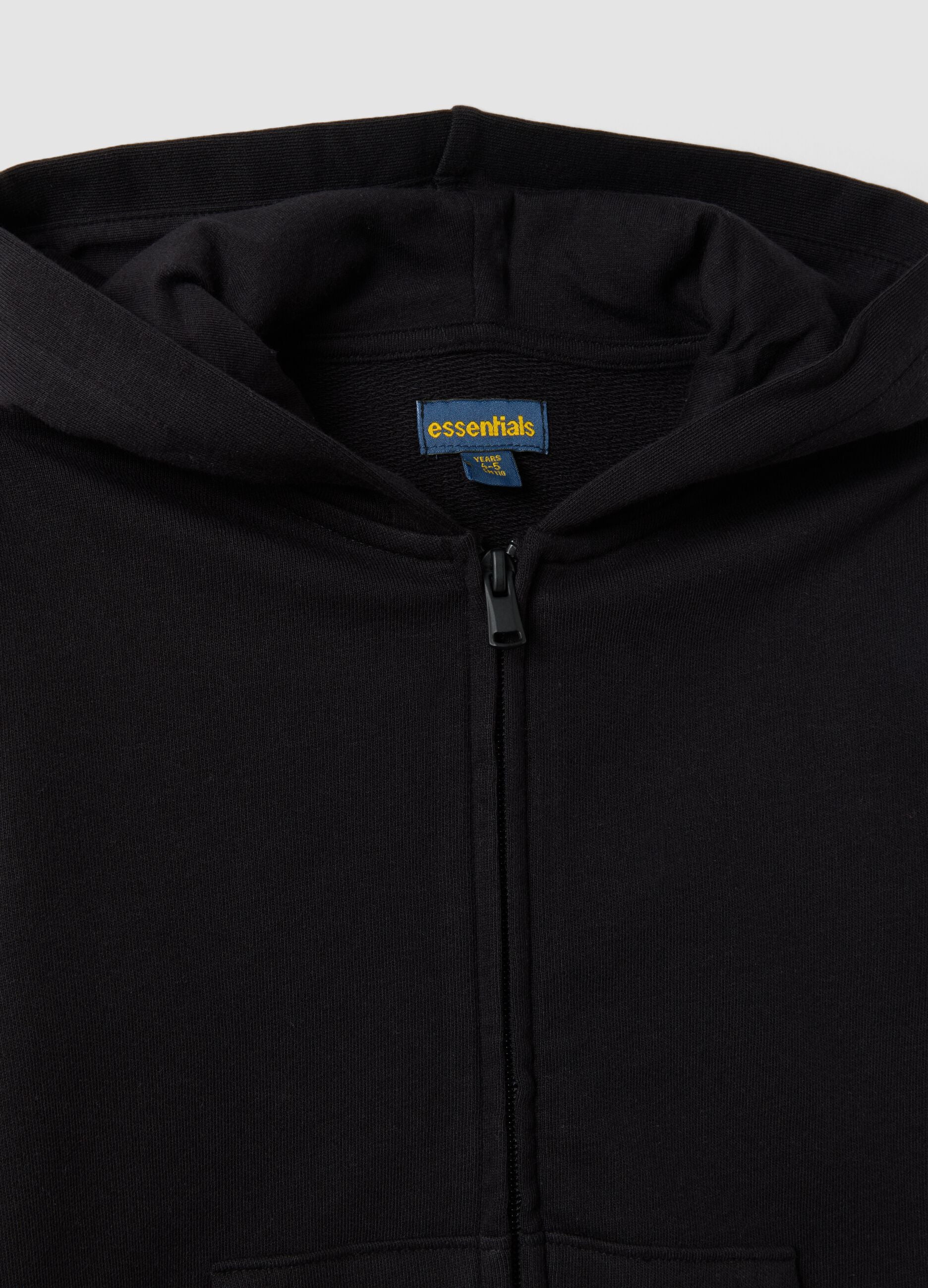 Black hooded sweatshirt in pure organic cotton for boys, regular fit