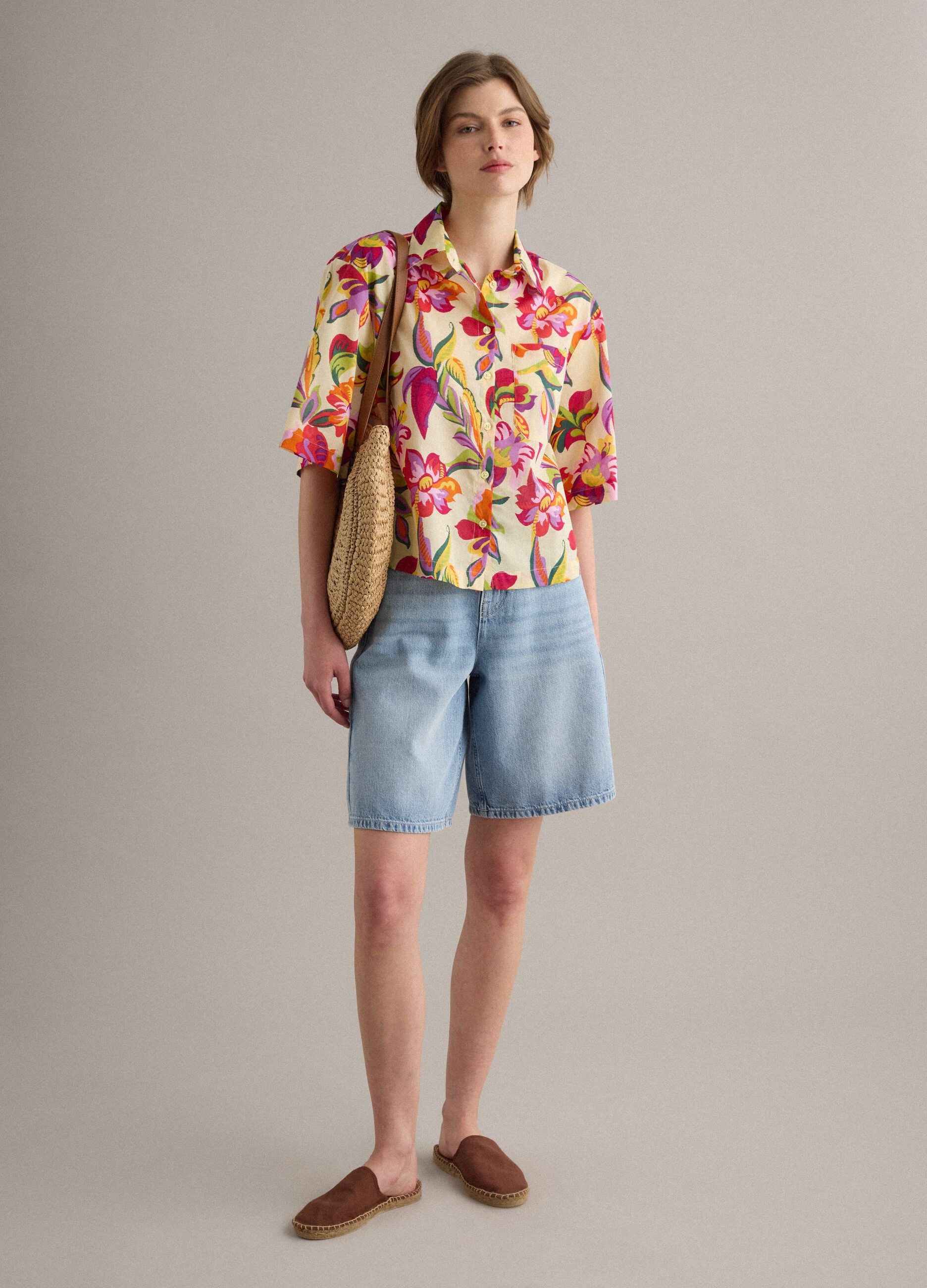 Multicolour pure cotton shirt with bold print and oversized fit