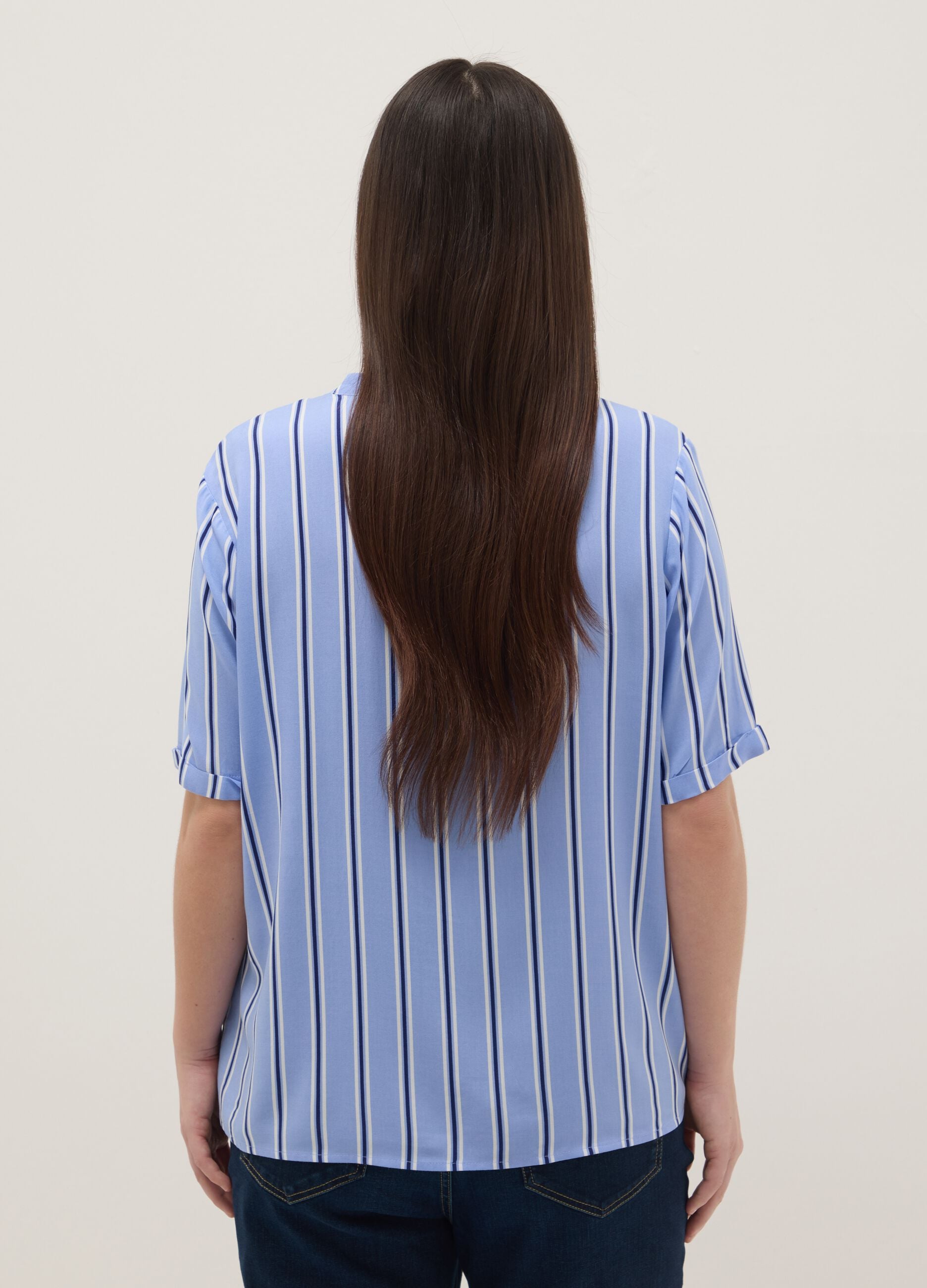 Multicolour stripe pure viscose shirt, regular fit with buttons