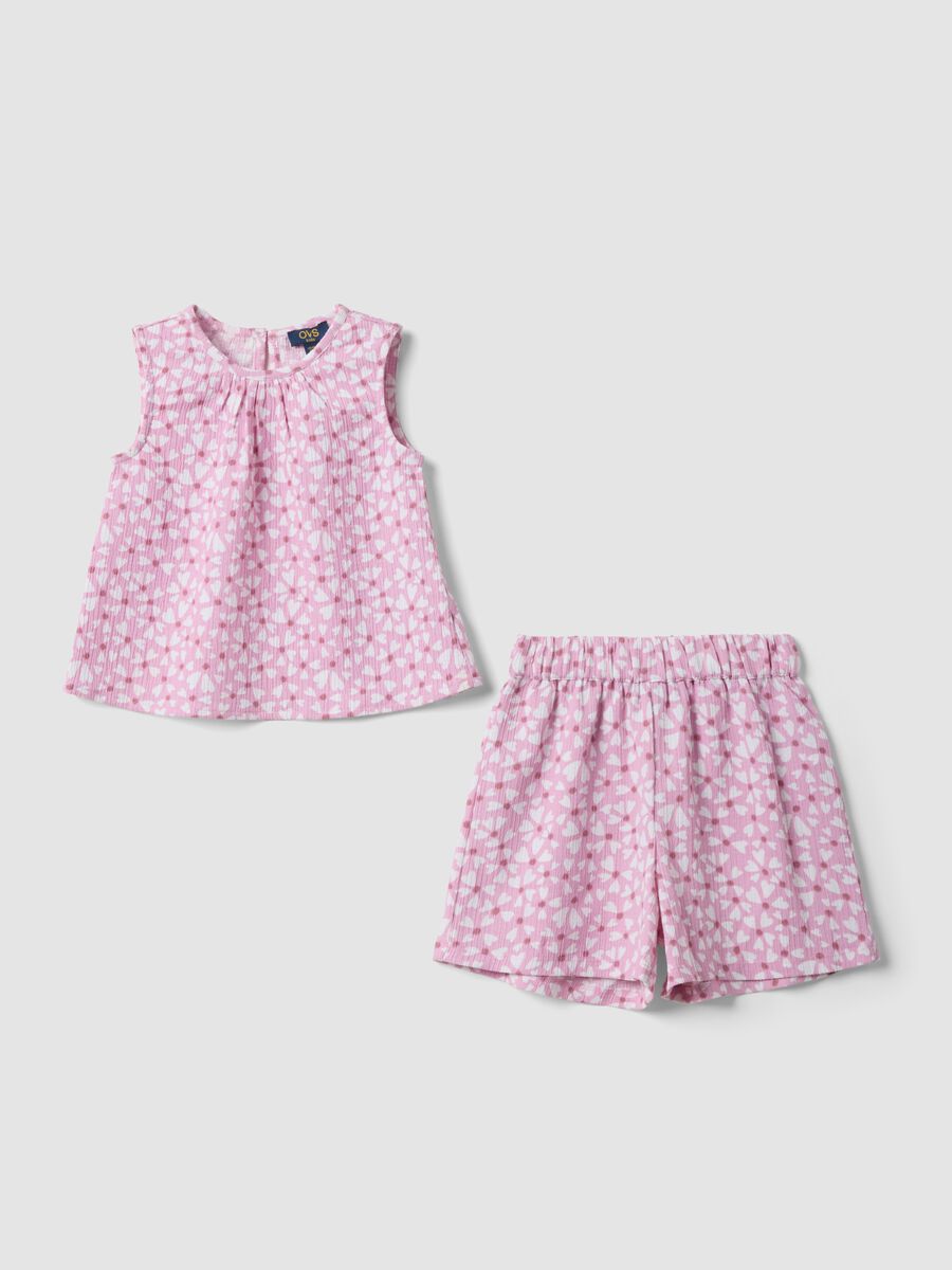 Pink stretch-fabric top and shorts set for girls_0