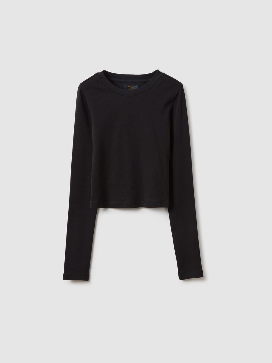 Girls' Slim Fit Black Stretch Cotton T-shirt_3
