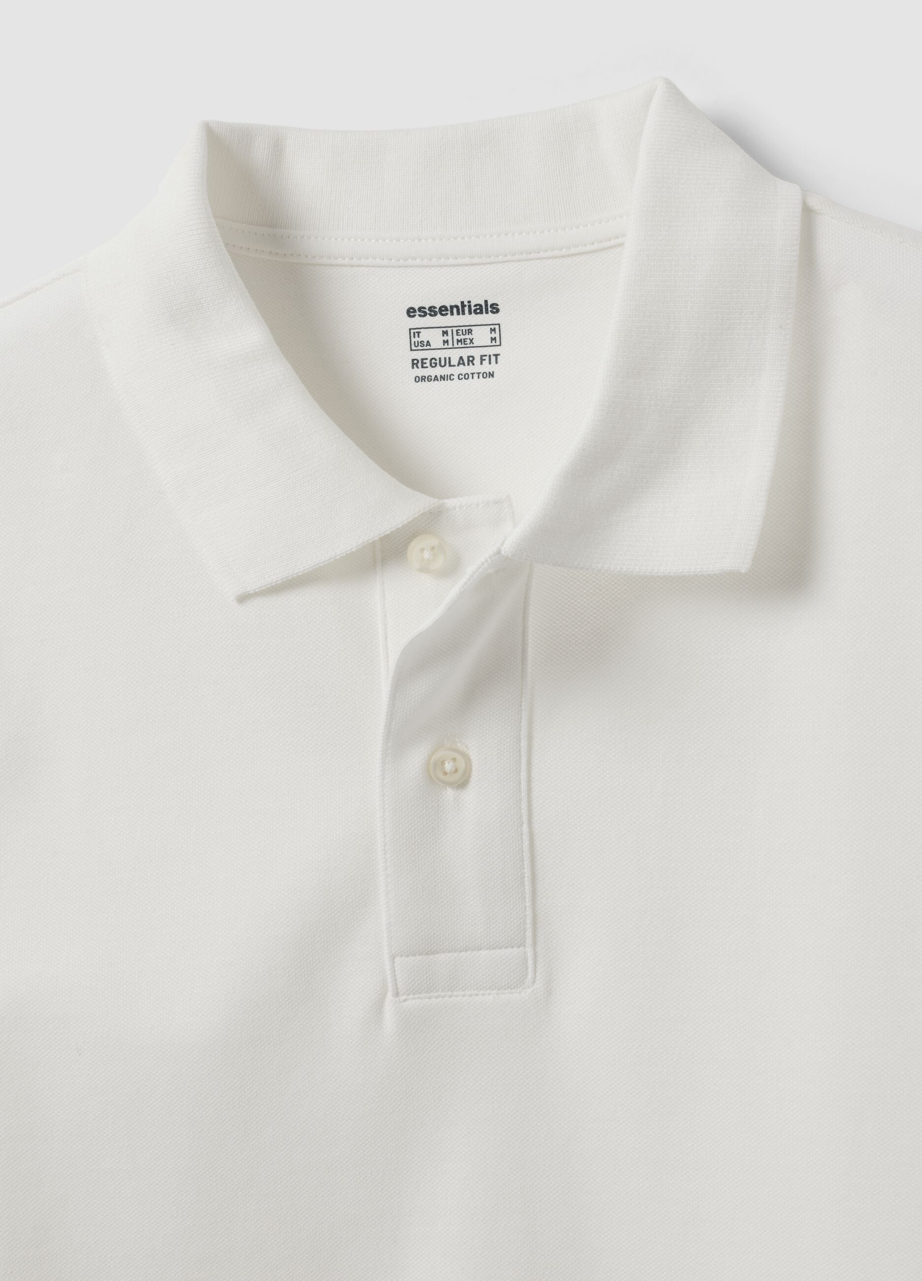 White long-sleeved organic cotton piqu&eacute; polo shirt, regular fit