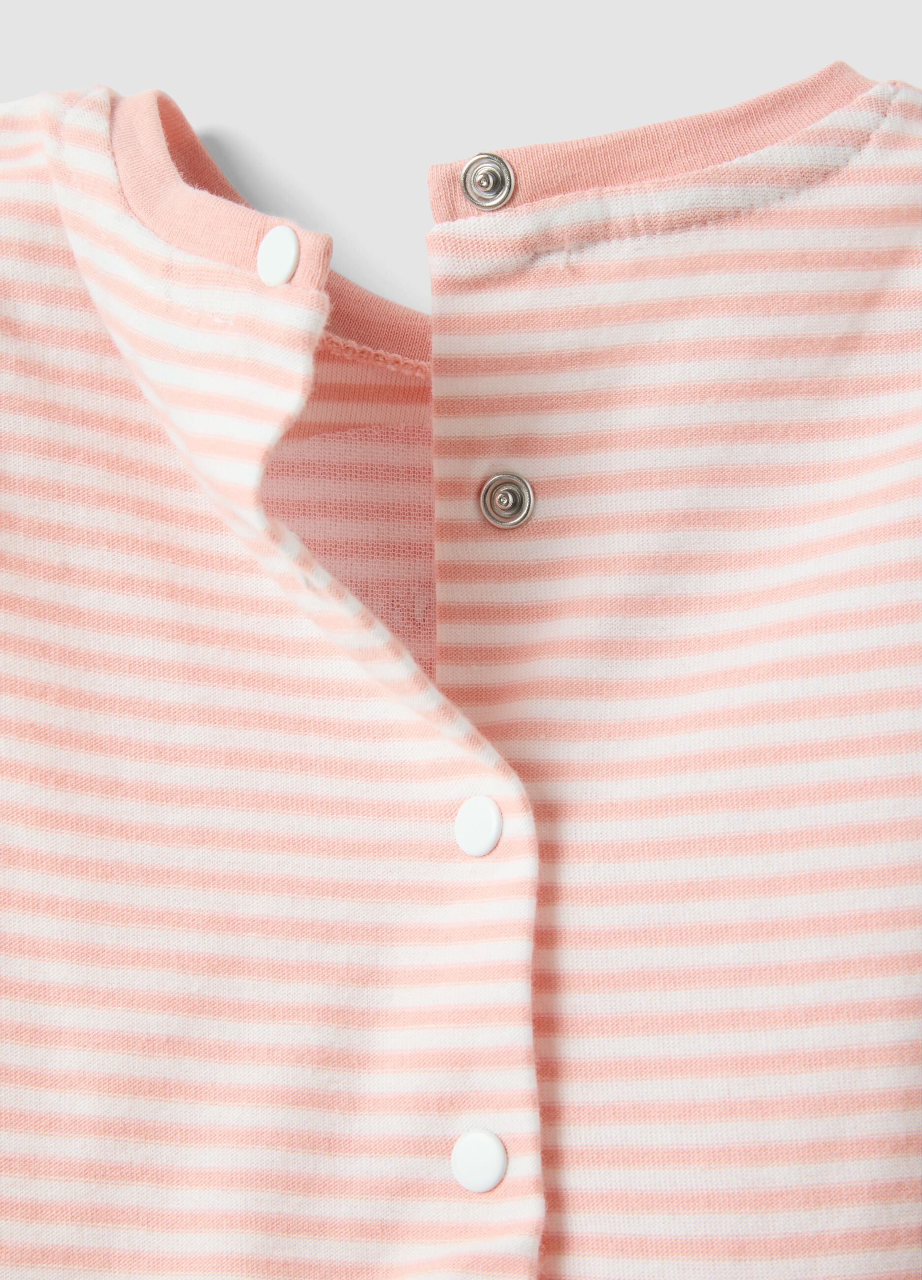 Multicolour striped pure cotton romper with embroidery for baby girls