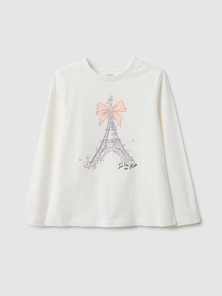 Girls' white pure cotton regular fit T-shirt_0