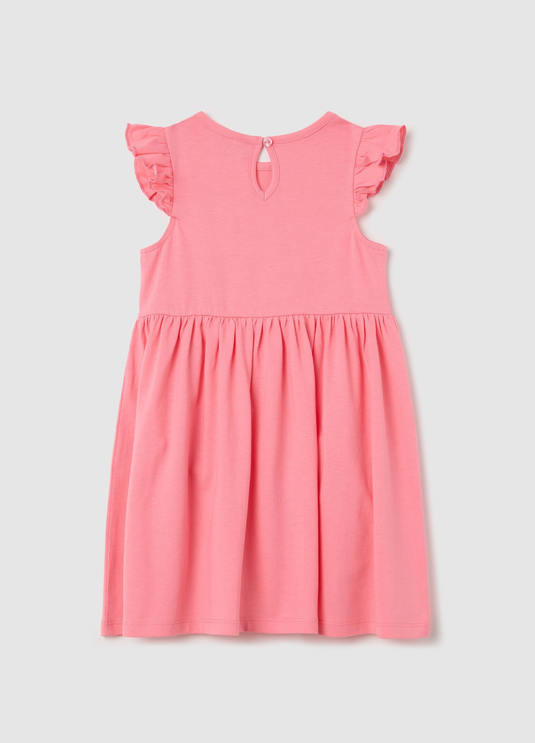 Girls&rsquo; pink dress in 100% cotton with puff sleeves