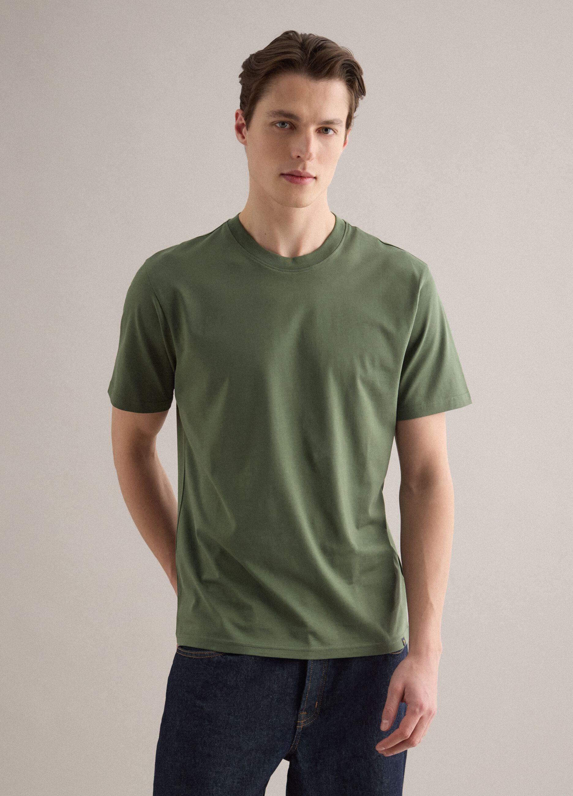 Green pure cotton crew neck T-shirt relaxed fit
