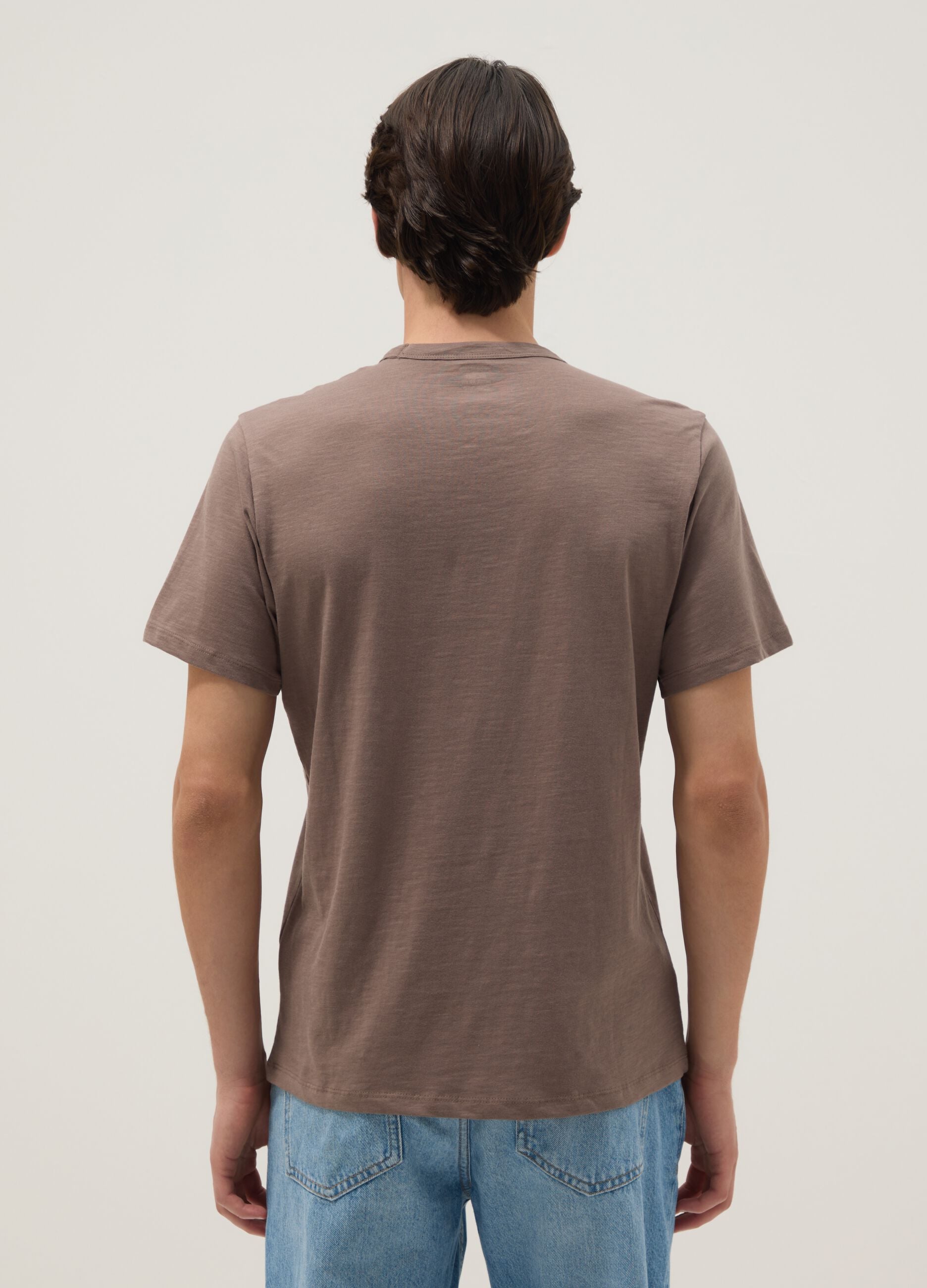Brown pure cotton short sleeve regular fit T-shirt