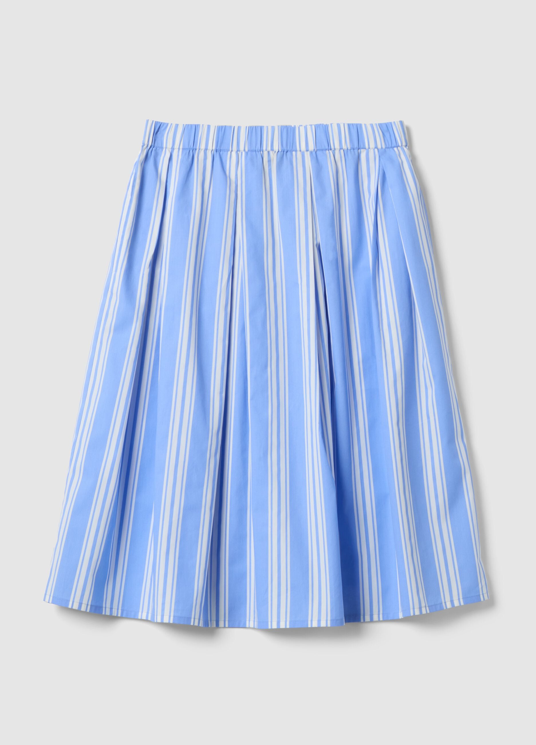 Blue striped pure cotton midi skirt