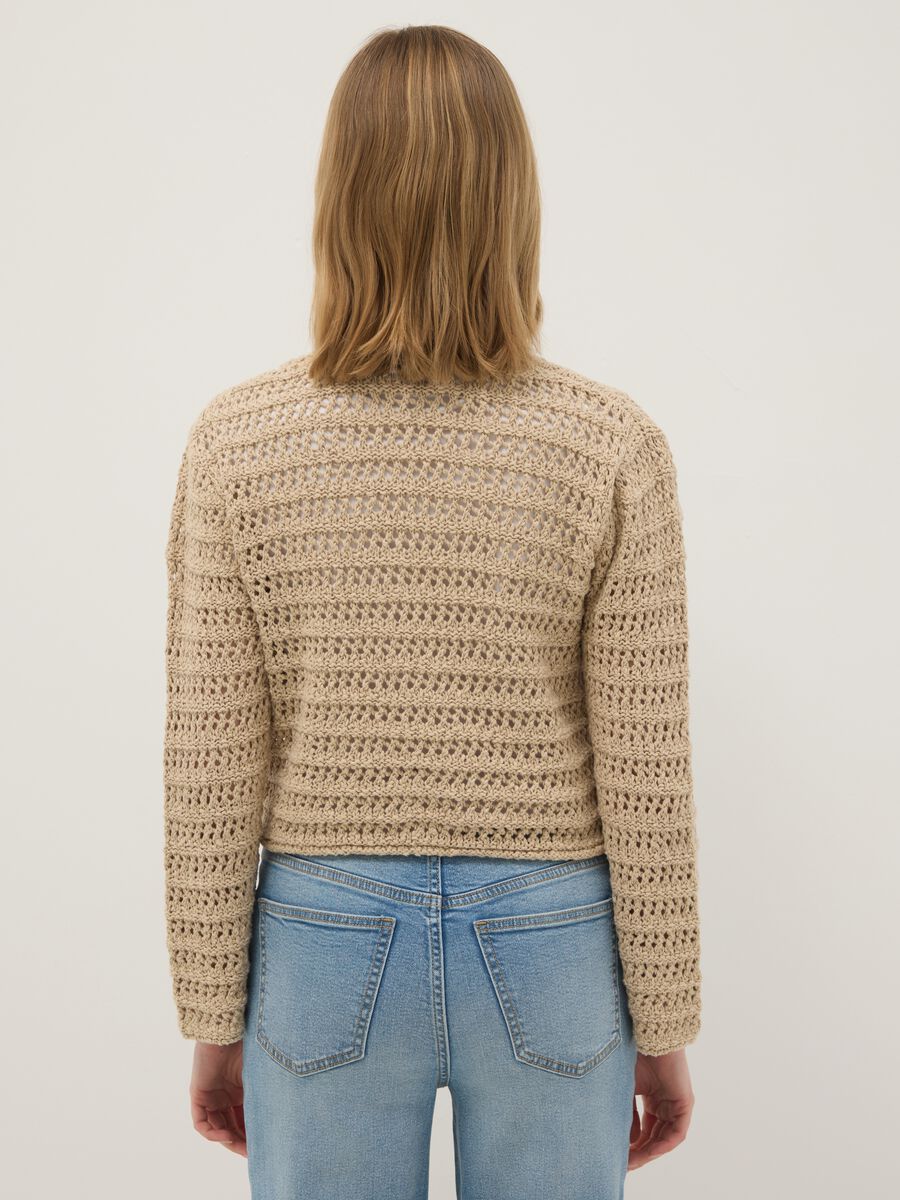 Cardigan in puro cotone beige regular fit con design traforato_2