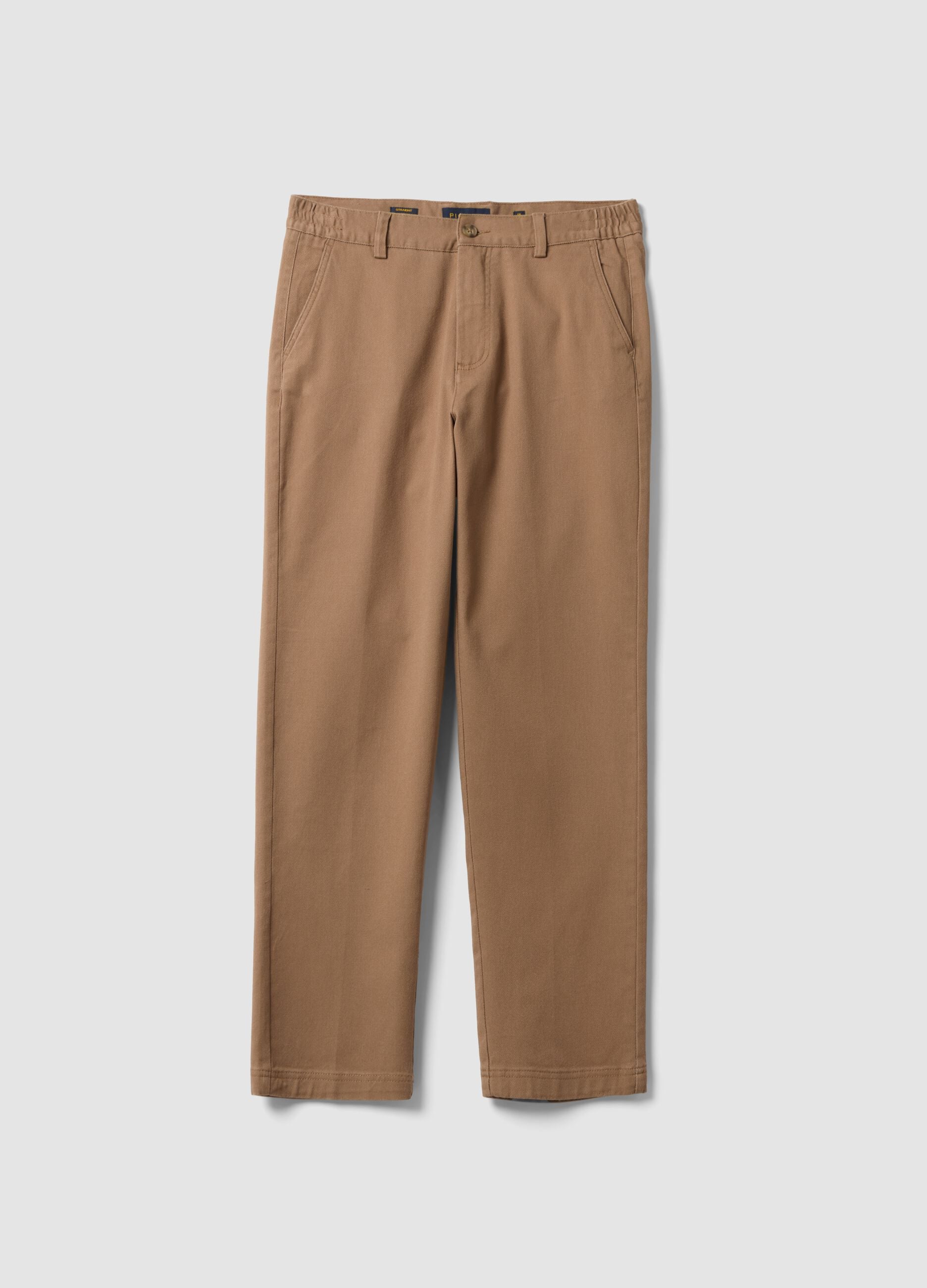 Brown stretch-cotton chino trousers, straight fit