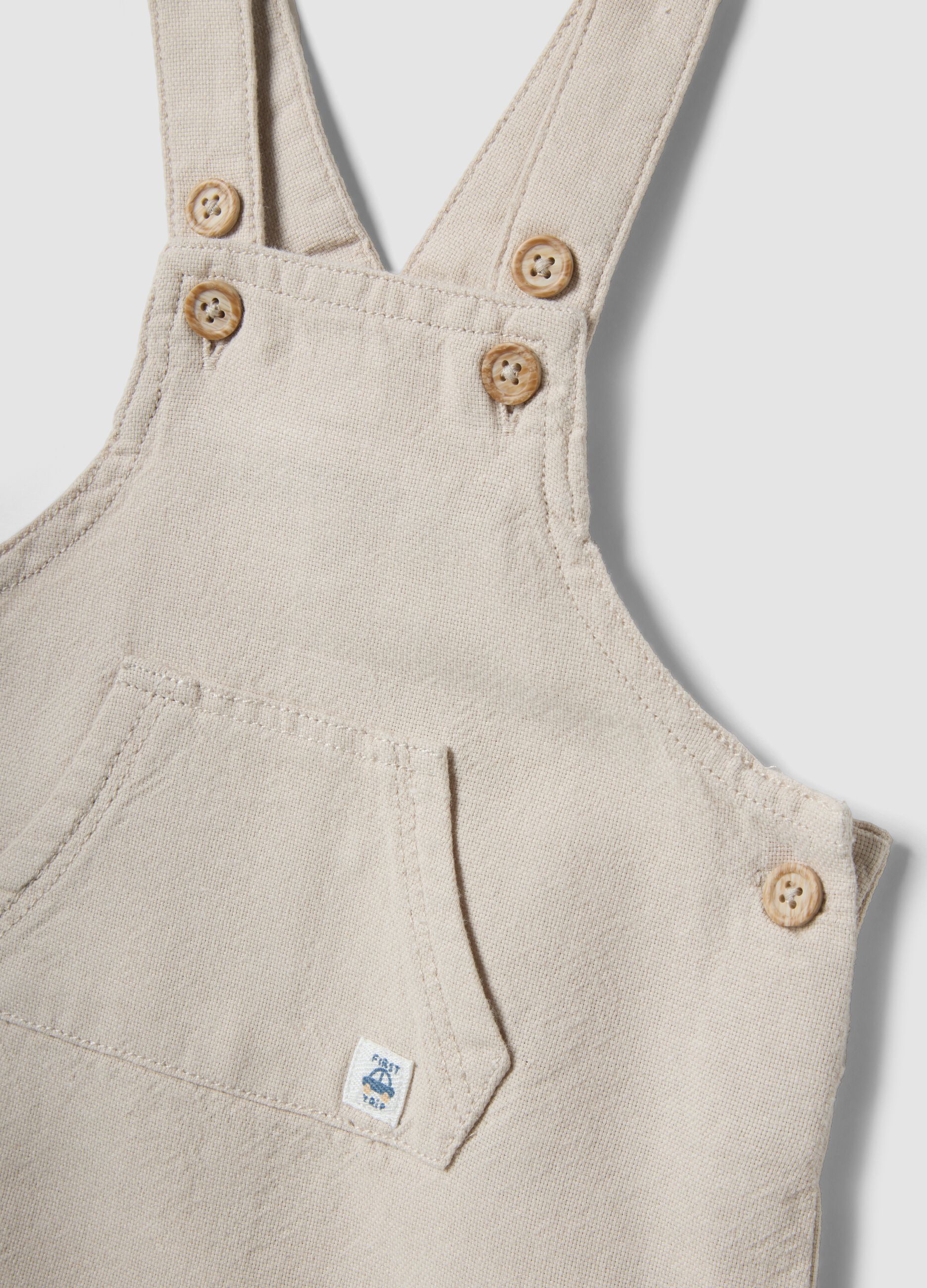 Beige cotton-linen blend baby dungarees regular fit