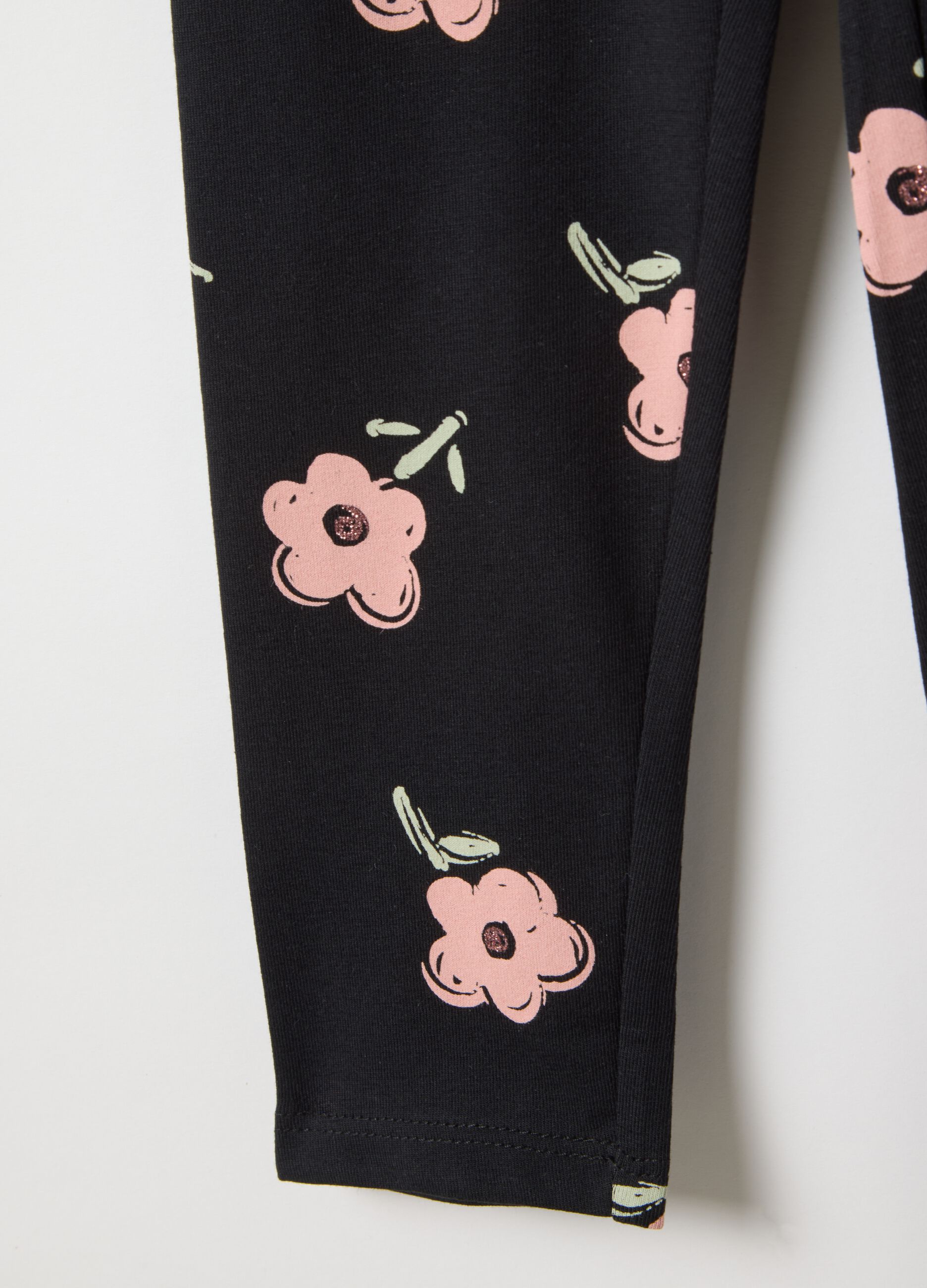 Multicolour stretch cotton skinny fit kids leggings with prints