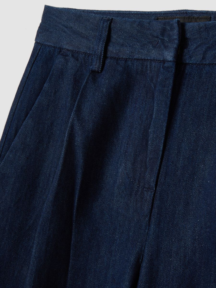 Pantaloni in puro cotone denim blu wide leg_5