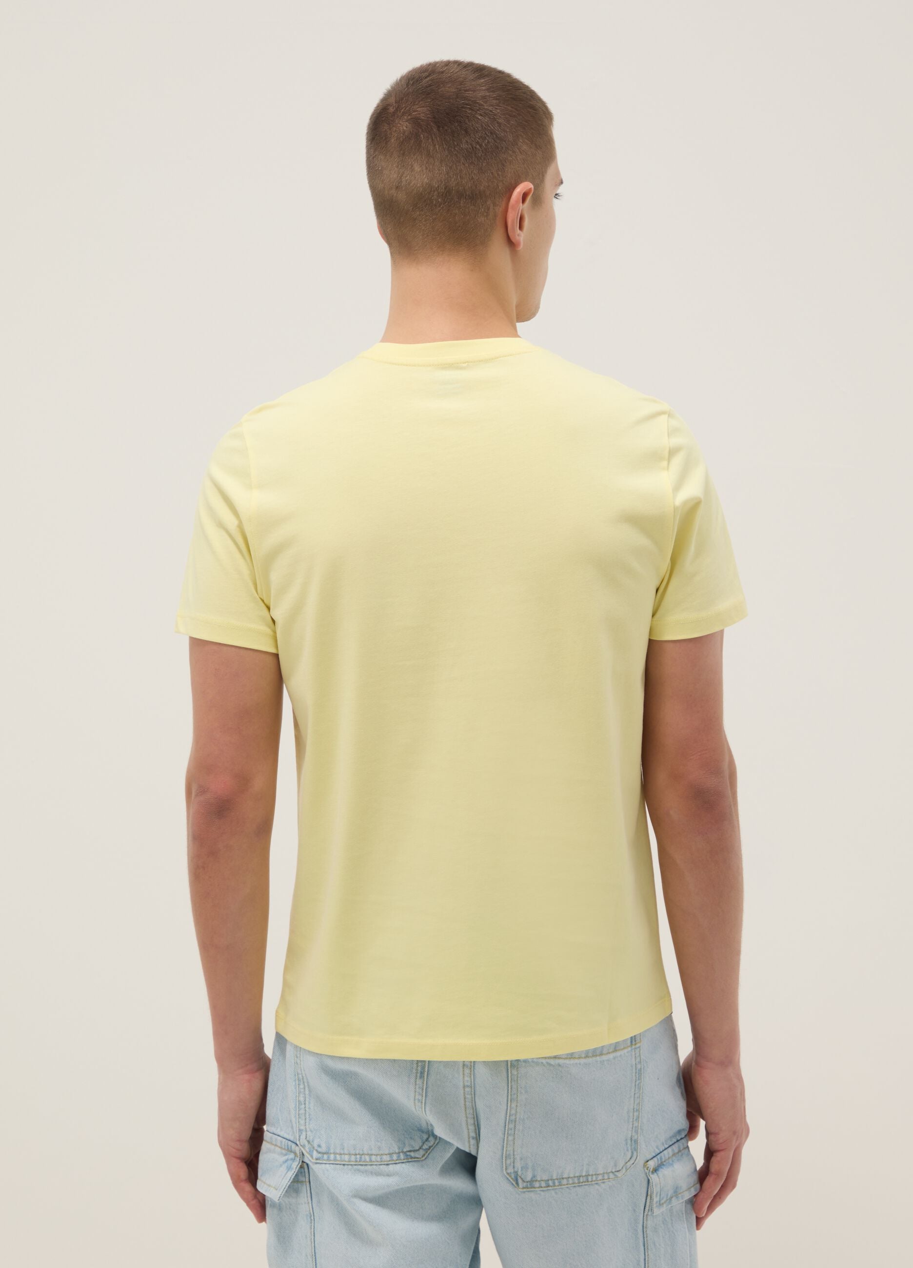 Yellow regular fit short sleeve pure cotton T-shirt